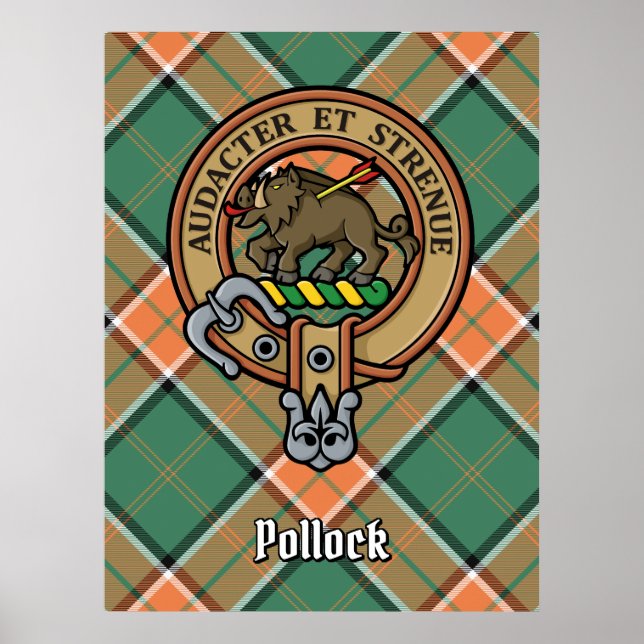 Affiche Clan Pollock Crest sur Tartan (Devant)