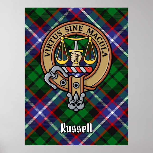 Affiche Clan Russell Crête sur Tartan (Devant)