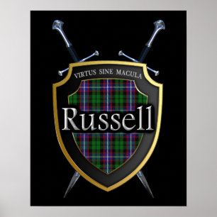 Affiche Clan Russell Tartan Bouclier & épées Imprimer
