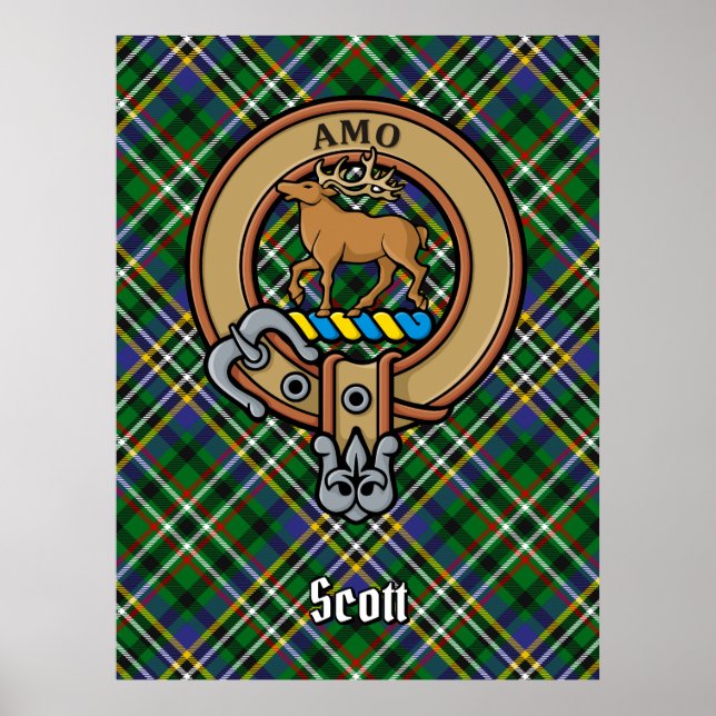 Affiche Clan Scott Crest sur Green Tartan (Devant)