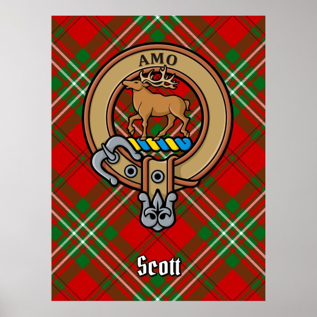 Affiche Clan Scott Crest sur Red Tartan (Devant)