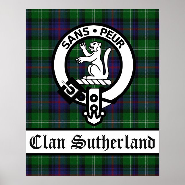 Affiche Clan Sutherland Crest Badge et Tartan (Devant)