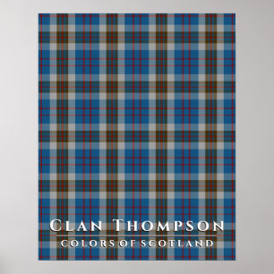Affiche Clan Thompson Couleurs de Tartan gris bleu écossai