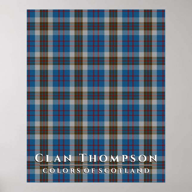 Affiche Clan Thompson Couleurs écossais bleu gris Tartan (Devant)