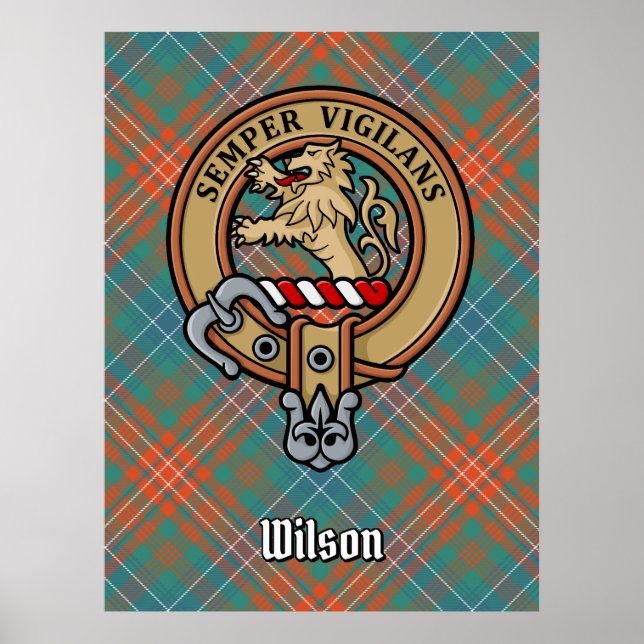 Affiche Clan Wilson Crest au-dessus de Tartan antique (Devant)