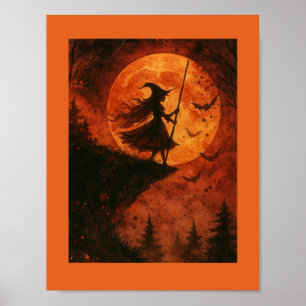 Affiche Clapet de la Sorcière et de la Lune Halloween éf
