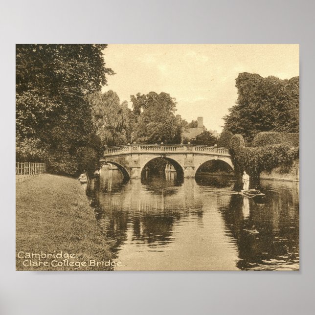 Affiche Clare College Bridge, Cambridge Angleterre Vintage (Devant)