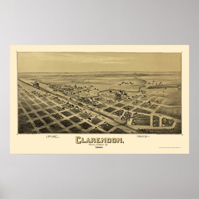 Affiche Clarendon, TX Carte panoramique - 1890 (Devant)