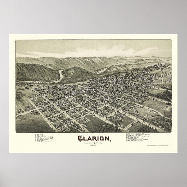 Affiche Clarion, PA Carte panoramique - 1896 (Devant)