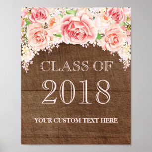 Affiche Class of 2018 Grad Pink Watercolor Floral Wood