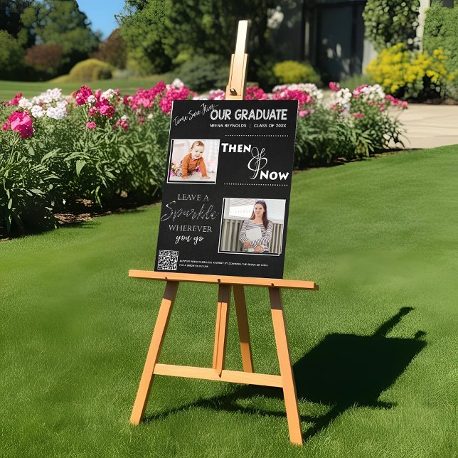 Affiche Class of 20XX Keepsake Then and Now Graduation  (Chalkboard Then and Now Graduation Photo Poster | Class of 20XX Graduate Keepsake)