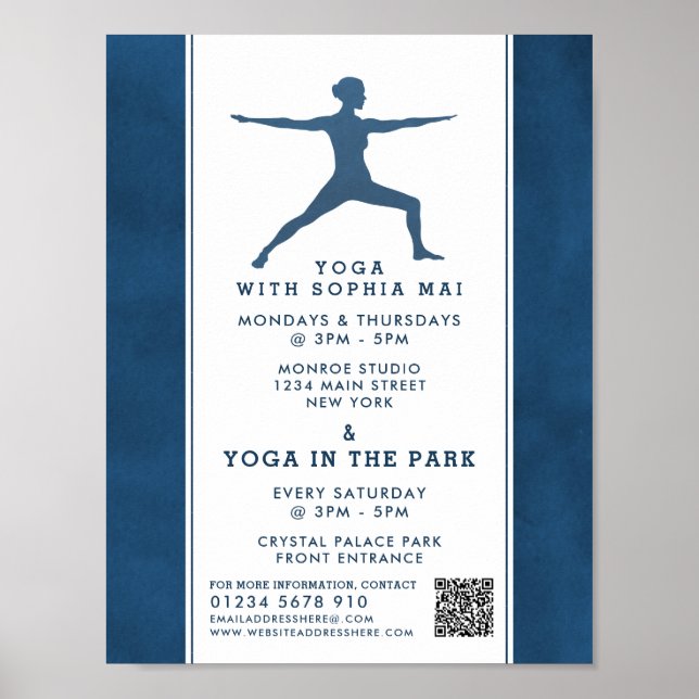 Affiche Classe de Yoga bleu marine moderne tendance (Devant)