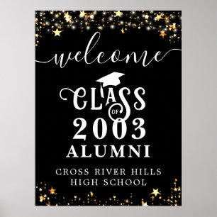Affiche Classe Reunion Welcome Black Gold Stars Custom