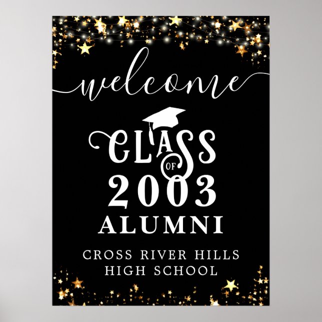 Affiche Classe Reunion Welcome Black Gold Stars Custom (Devant)