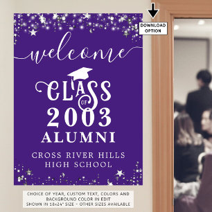 Affiche Classe Reunion Welcome Purple Silver Stars Personn
