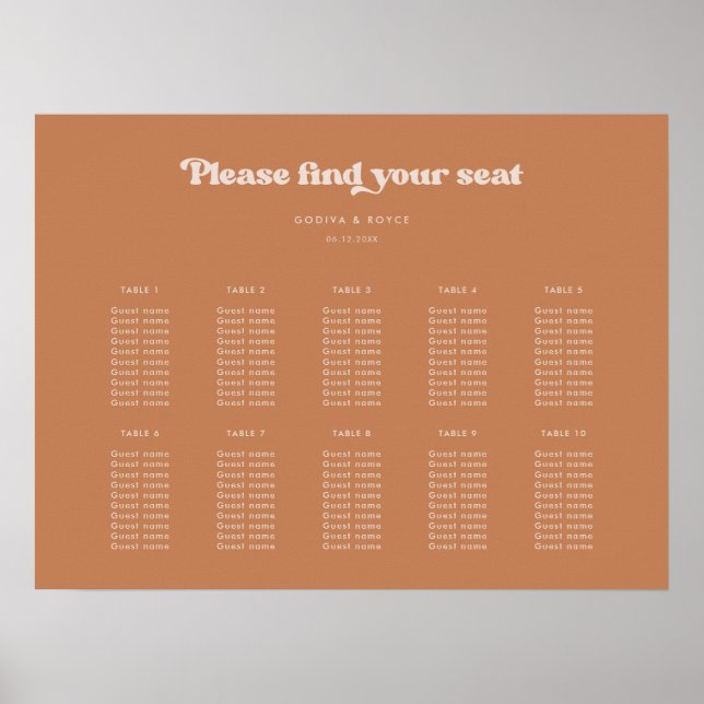 Affiche Classement élégant rétro Brown sucre Mariage (Devant)