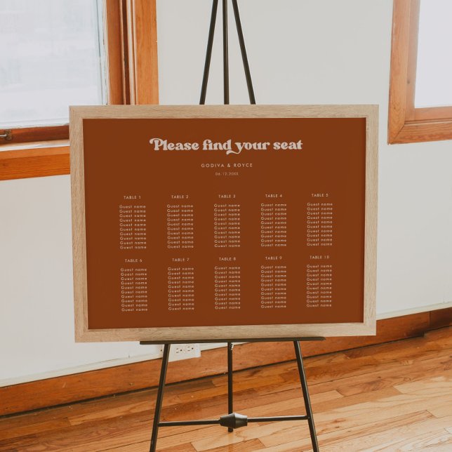 Affiche Classement élégant rétro Burnt Orange Mariage (Créateur téléchargé)