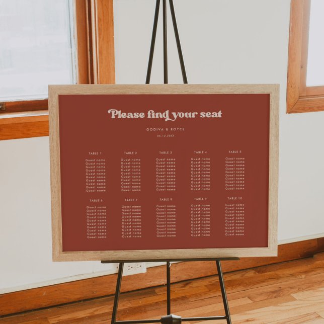 Affiche Classement élégant rétro Terracotta Mariage (Créateur téléchargé)