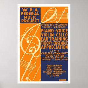 Affiche Classes de violon de piano WPA 1939