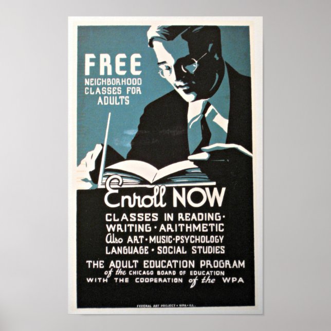 Affiche Classes de voisinage WPA vintages Lecture, écritur (Devant)