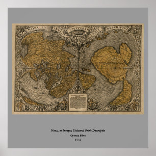 Affiche Classic 1531 Carte du monde antique par Oronce Fin