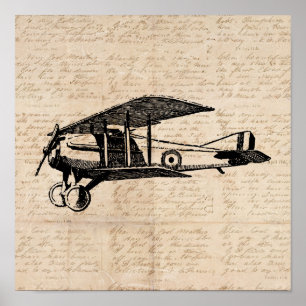 Affiche Classic Airplane Antique Aviation Art Script