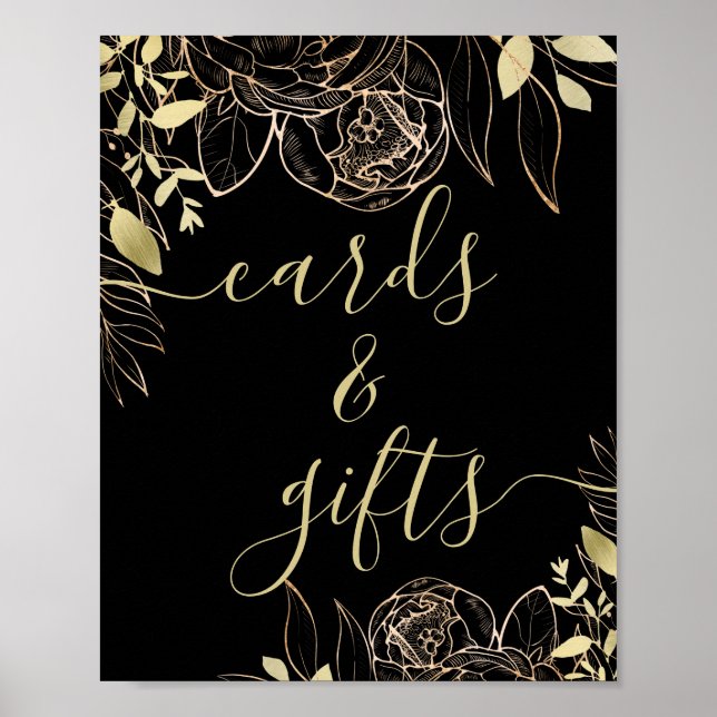Affiche Classic Black & Gold Modern Floral Cartes & Cadeau (Devant)