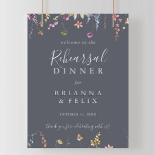 Affiche Classic Blue Wild Floral Rehearsal Dinner Welcome