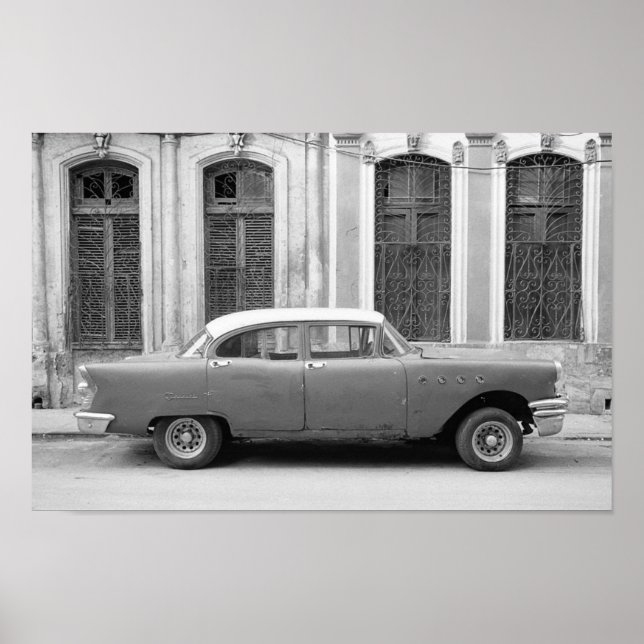 Affiche Classic Cuban Car, imprimé noir et blanc (Devant)