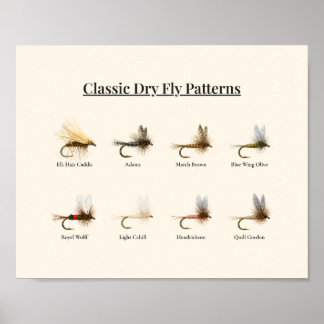Affiche Classic Dry Fly Patterns Art Print – 8 Patterns