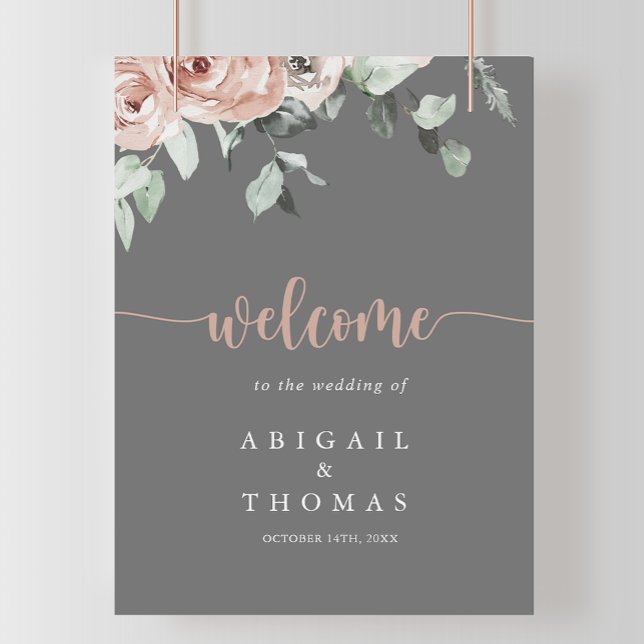 Affiche Classic Dusty Pink Rose Floral Wedding Welcome  (Créateur téléchargé)