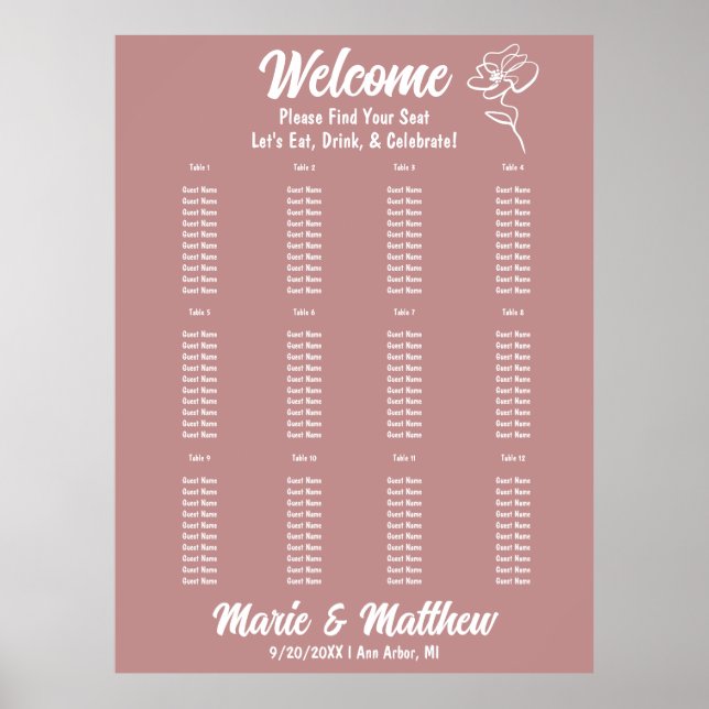 Affiche Classic Dusty Rose Floral Mariage (Devant)