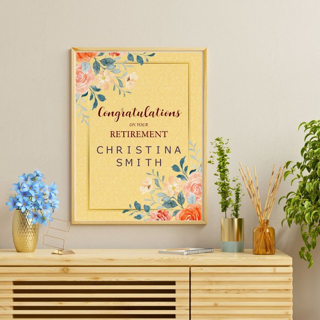 Affiche Classic Elegant Floral Aquarelle Parti de retraite (Classic Elegant Floral Watercolor Retirement Party Poster)