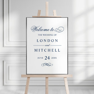 Affiche Classic Elegant Marine Mariage Bleu Bienvenue