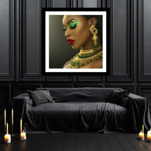 Affiche Classic Fashion African emerald green gold  jewel