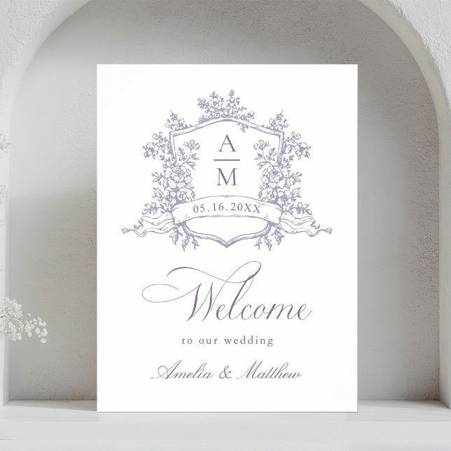 Affiche Classic Floral Crest Lavender Wedding Welcome (Créateur téléchargé)