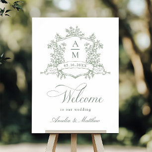 Affiche Classic Floral Crest Sage Green Mariage Bienvenue