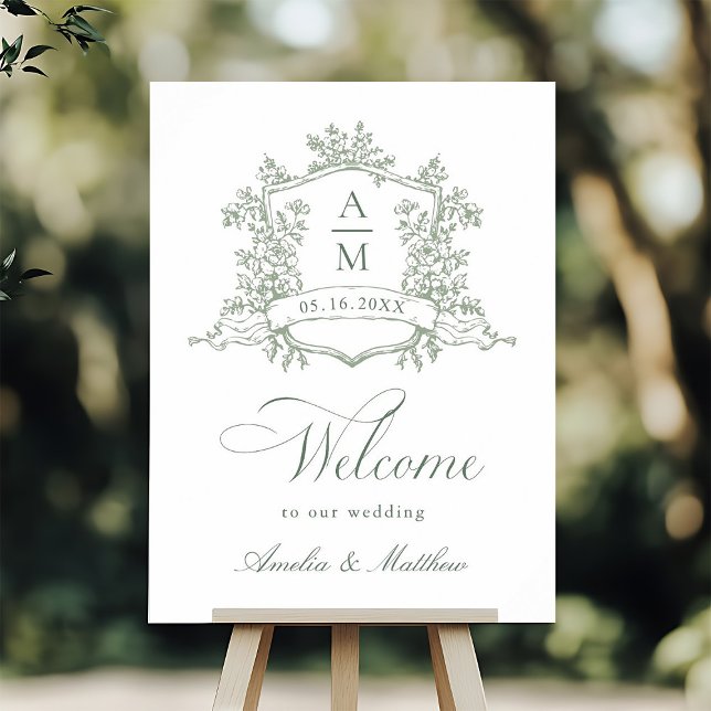 Affiche Classic Floral Crest Sage Green Mariage Bienvenue (Créateur téléchargé)