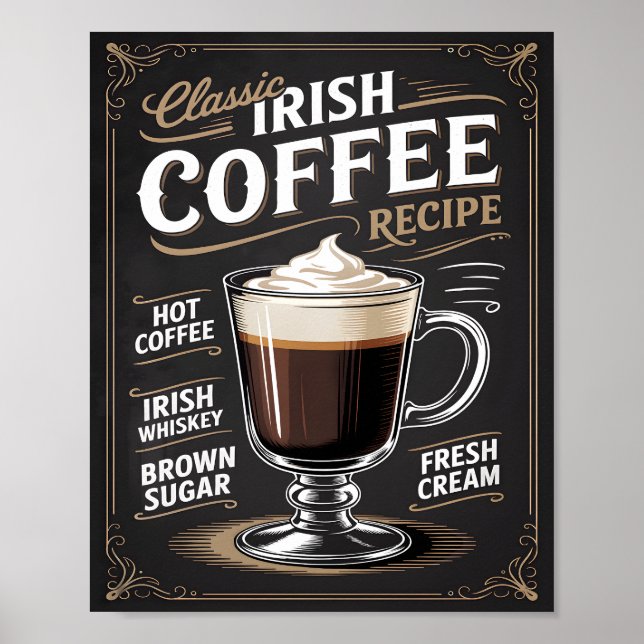 Affiche  Classic Irish Coffee Recipe Vintage  (Devant)
