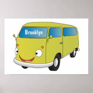 Affiche Classic lime green van cartoon