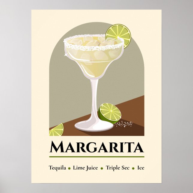 Affiche Classic Mexican Margarita with Salt Rim Recipe Art (Devant)