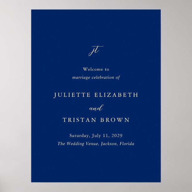 Affiche Classic Navy and Cream Wedding Welcome Sign (Devant)