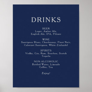 Affiche Classic Navy Blue Silver Mariage Boissons Menu Sig