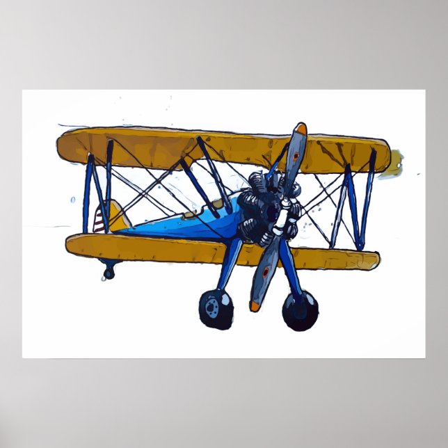 Affiche Classic old biplane with tricycle gear (Devant)