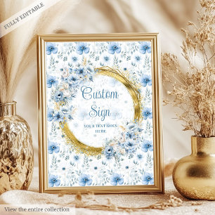 Affiche Classic pastel bleu fleurs or bébé signe personnal