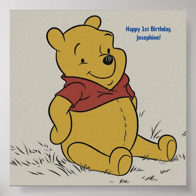 Affiche Classic Pooh Ours assis et souriant avec bulle (Devant)