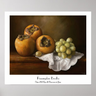 Affiche Classic Still Life with Persimmons and Grape paint