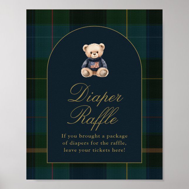 Affiche Classic Teddy Bear Dark Green Plaid Cards & Gifts (Devant)