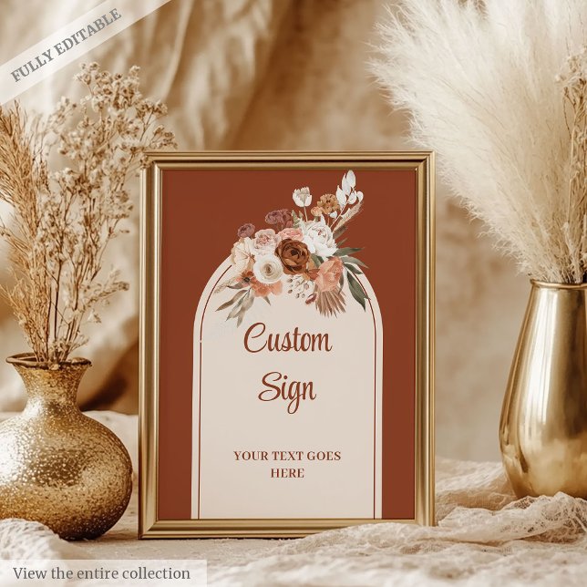 Affiche Classic Terracotta Pampas Sage Boho Arch Mariage (Classic Terracotta Pampas Sage Boho Arch Wedding Sign)
