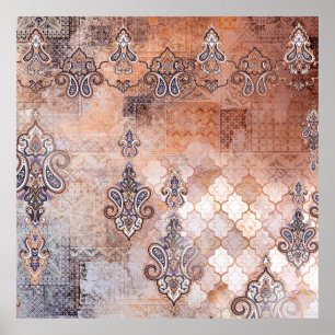 Affiche Classic vintage print with patchwork, paisley elem